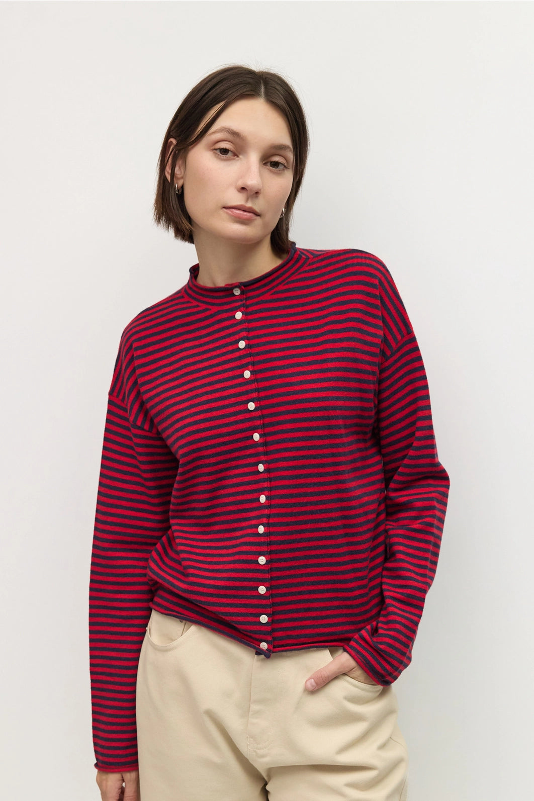 Parker Cardigan- red/navy