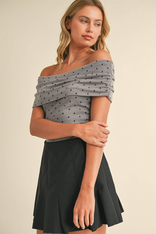 Off Shoulder Winter Polka Dot Top