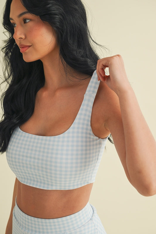 Blue Gingham Sports Bra Top
