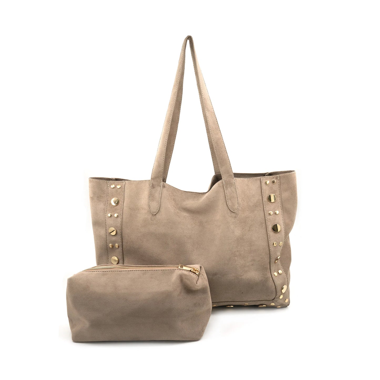 Studded Suede Tote- Smokey Taupe