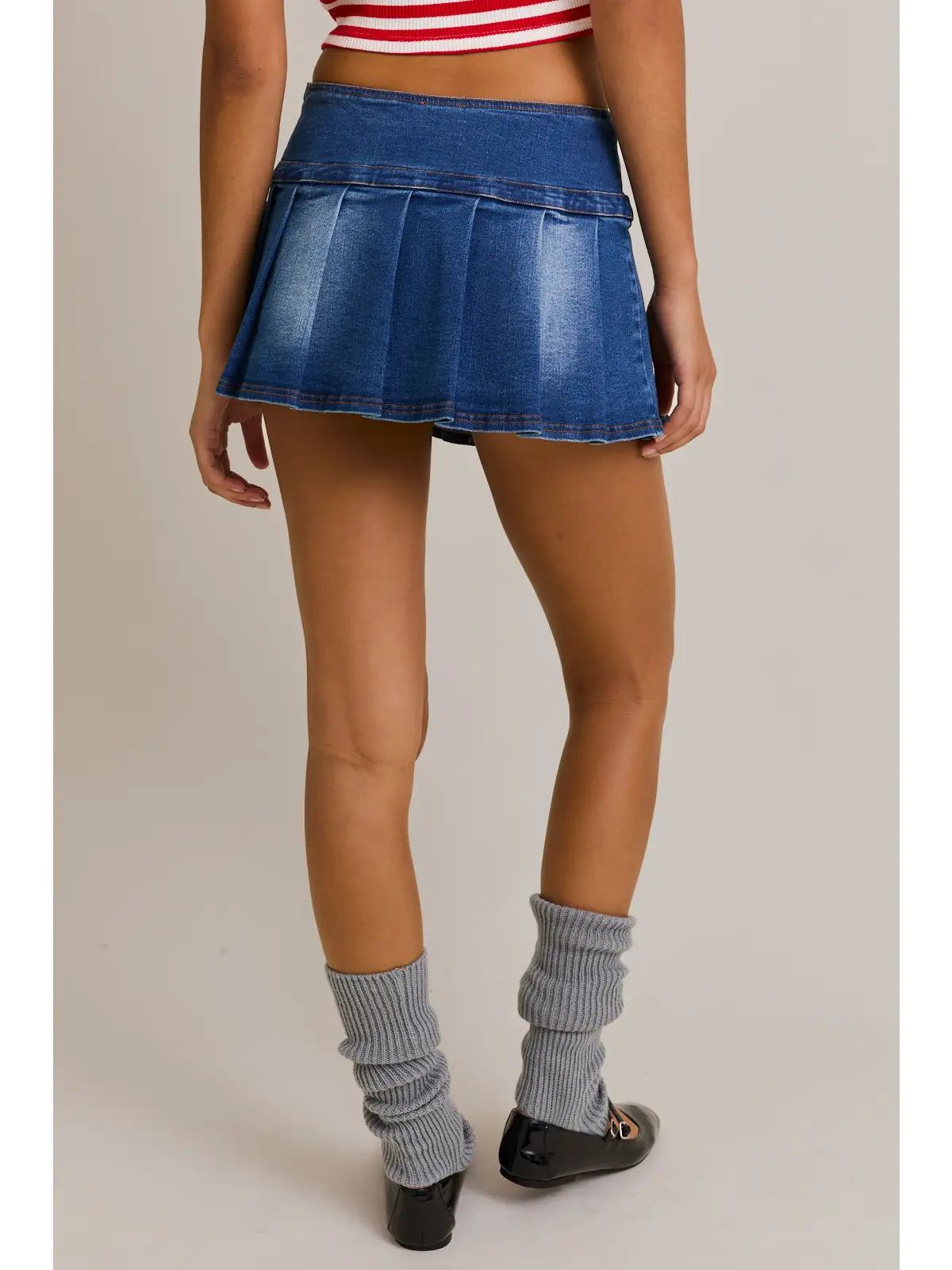 Stretch Denim Low Rise Skort