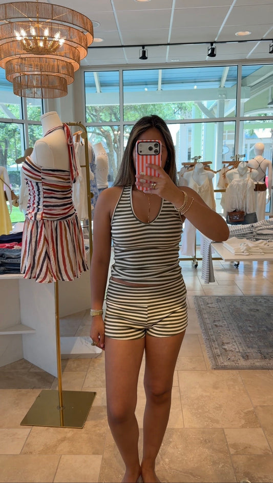 Olive Stripe Short Set