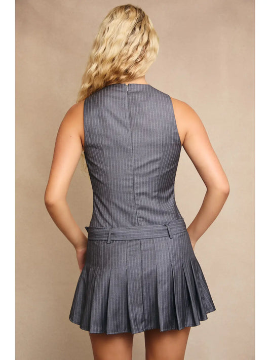 Striped Gray Belted Dress