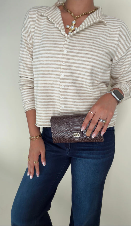 Brown Croc Flap Crossbody