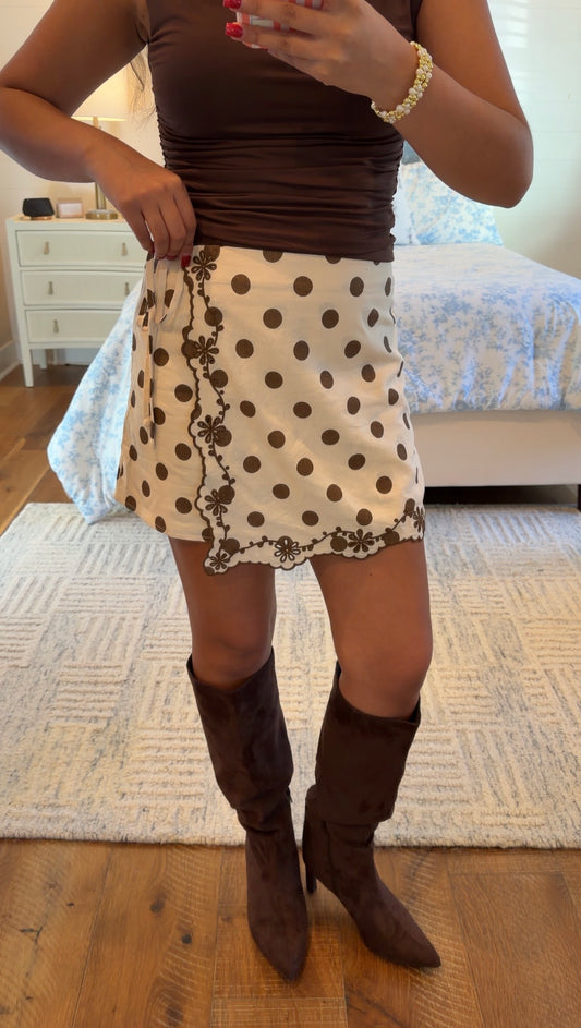 Embroidery Trim Polka Dot Skort