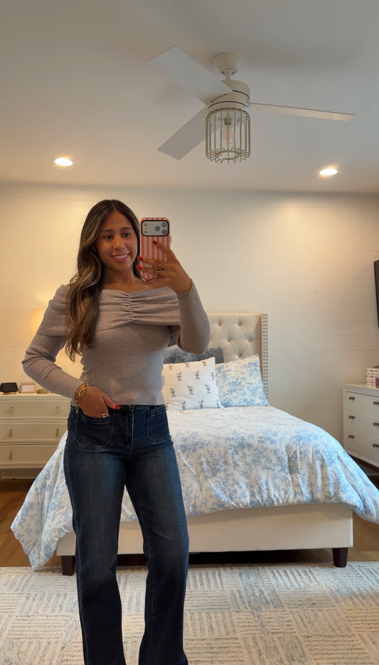 Off Shoulder Grey Sweater