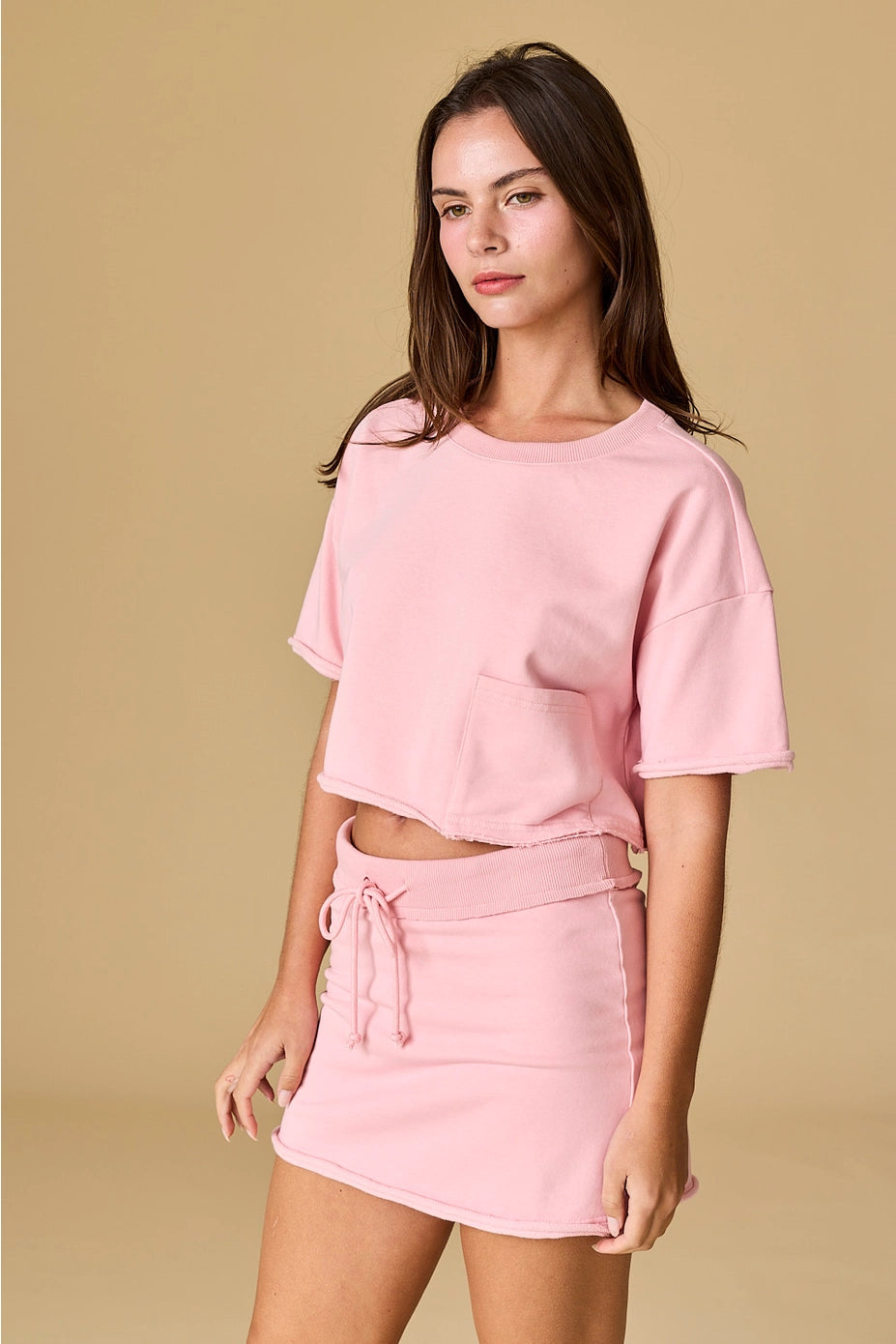 Pink Crop T-Shirt and Skort Set