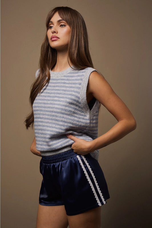 Satin Lace Trim Shorts