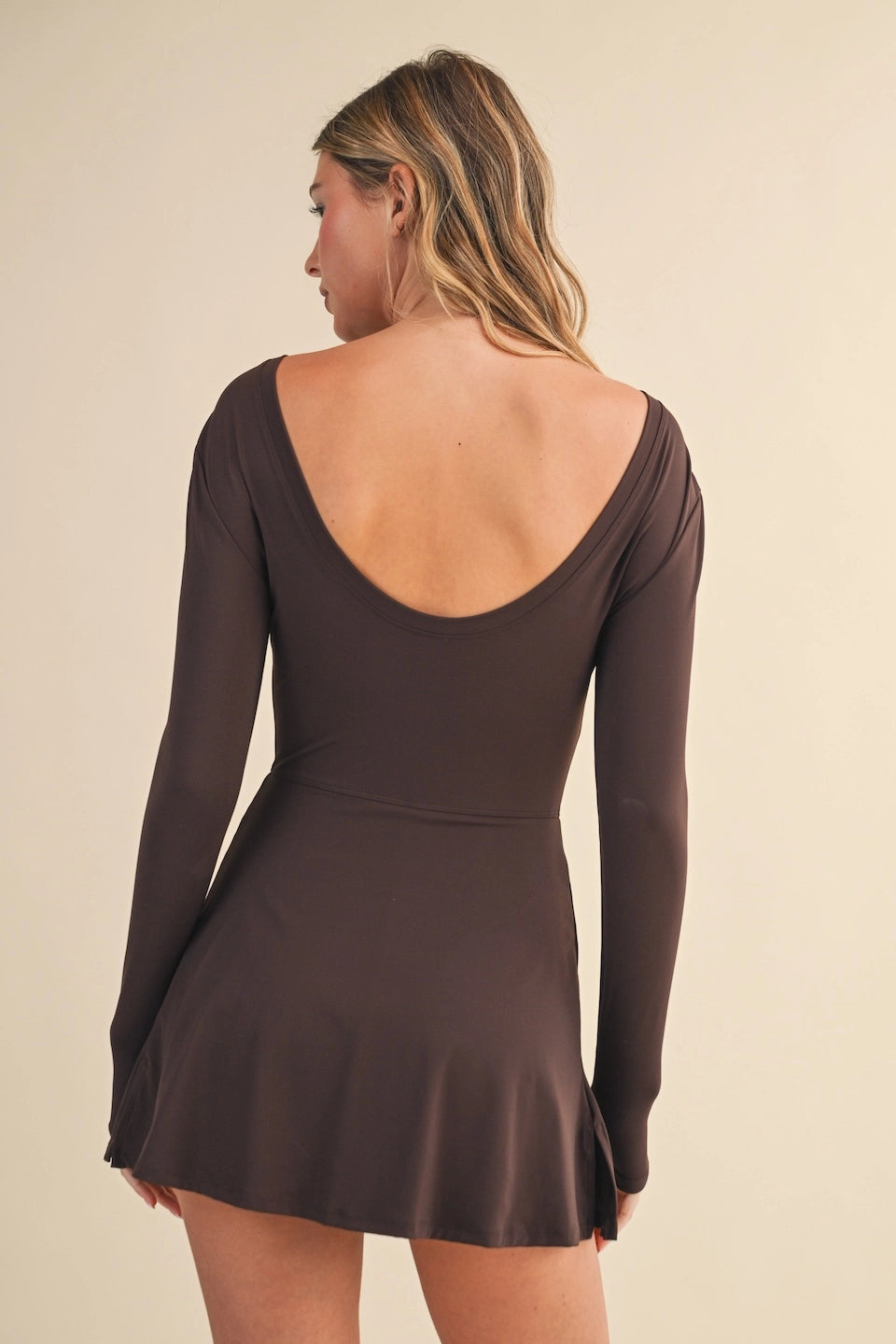 Chocolate Long Sleeve Front Tie Wrap Dress
