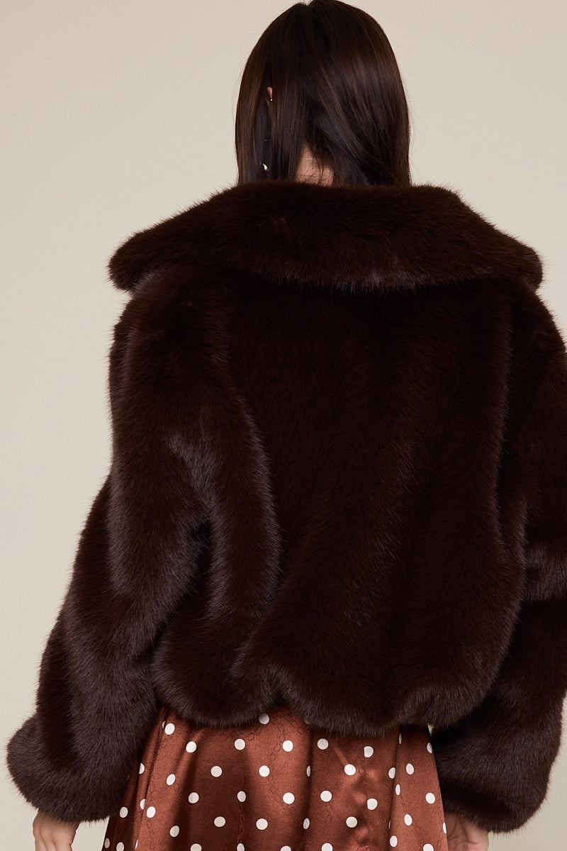Cozy Faux Fur Jacket- Chocolate