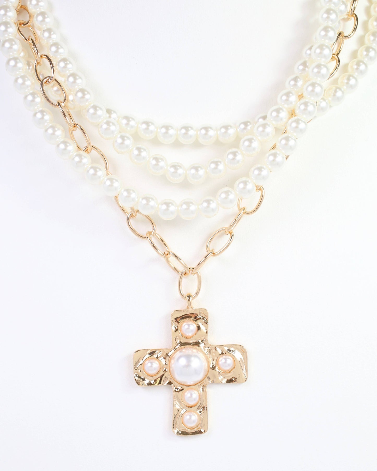 Pearl Cross Layered Necklace