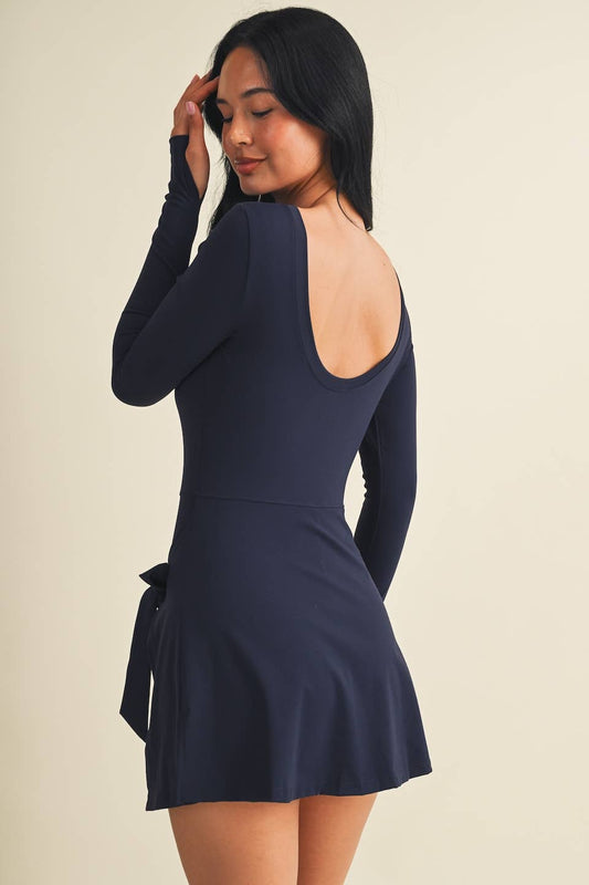 Navy Front Tie Wrap Dress