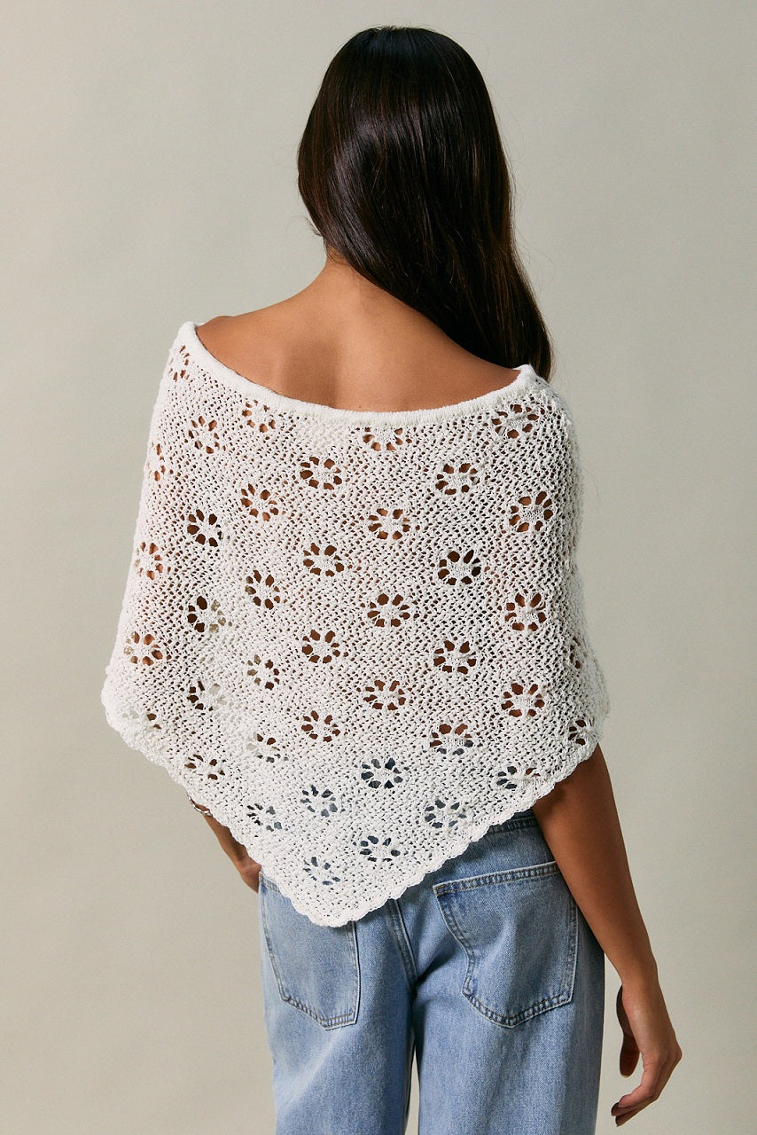 White Floral Stitch Poncho