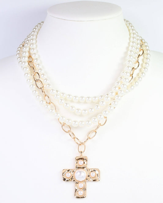 Pearl Cross Layered Necklace