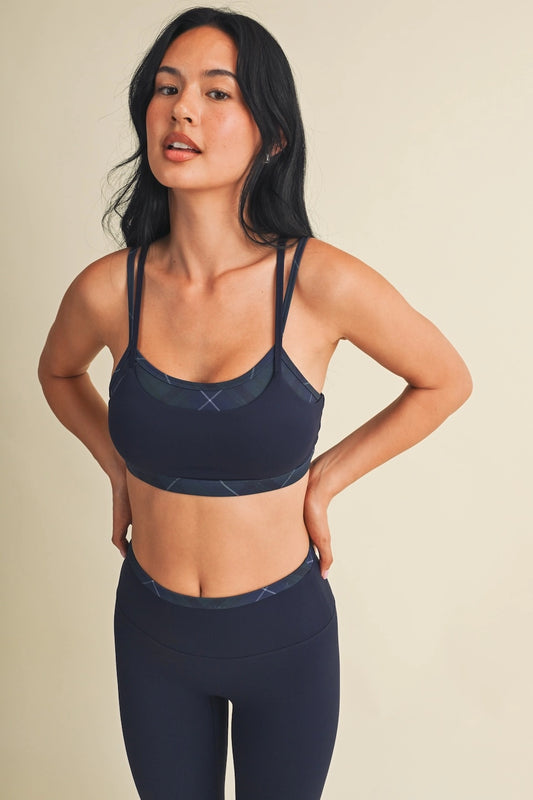 Double Layer Bra Set Navy Plaid