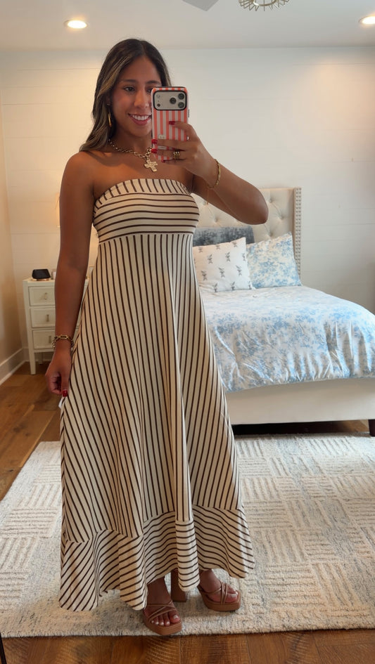Cream/Brown Jersey Midi Dress