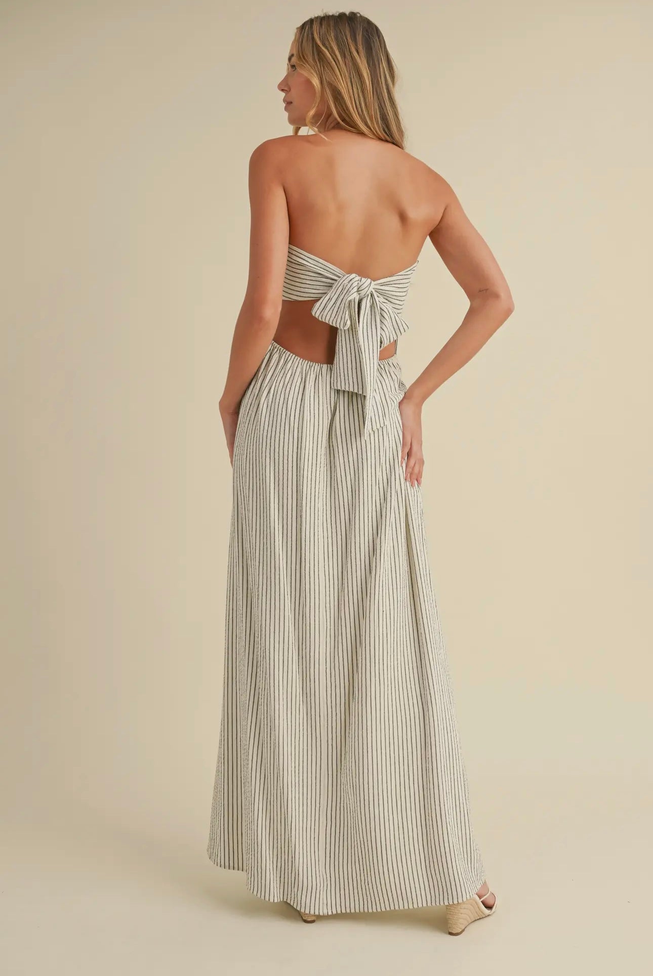 Linen Strapless Stripes Dress