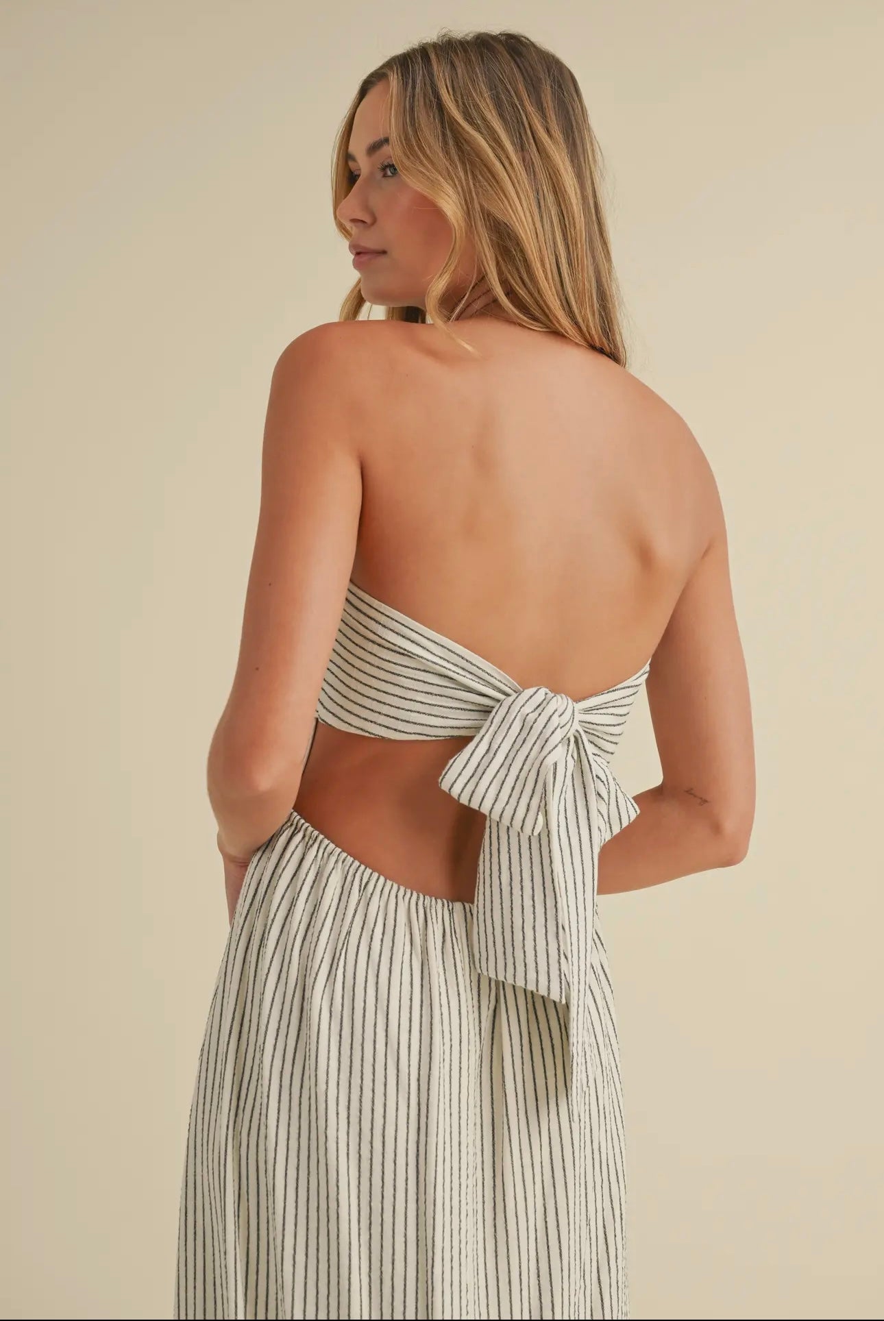 Linen Strapless Stripes Dress