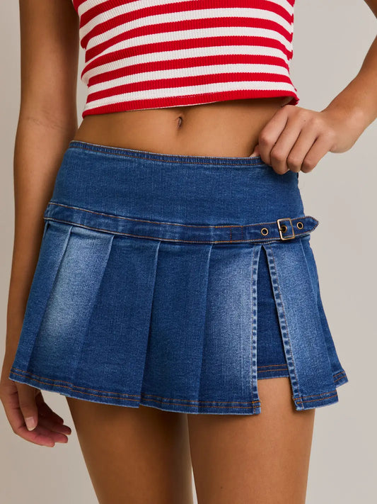 Stretch Denim Low Rise Skort
