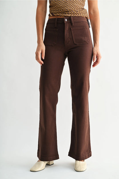 Brown Patch Pocket Flare Jeans