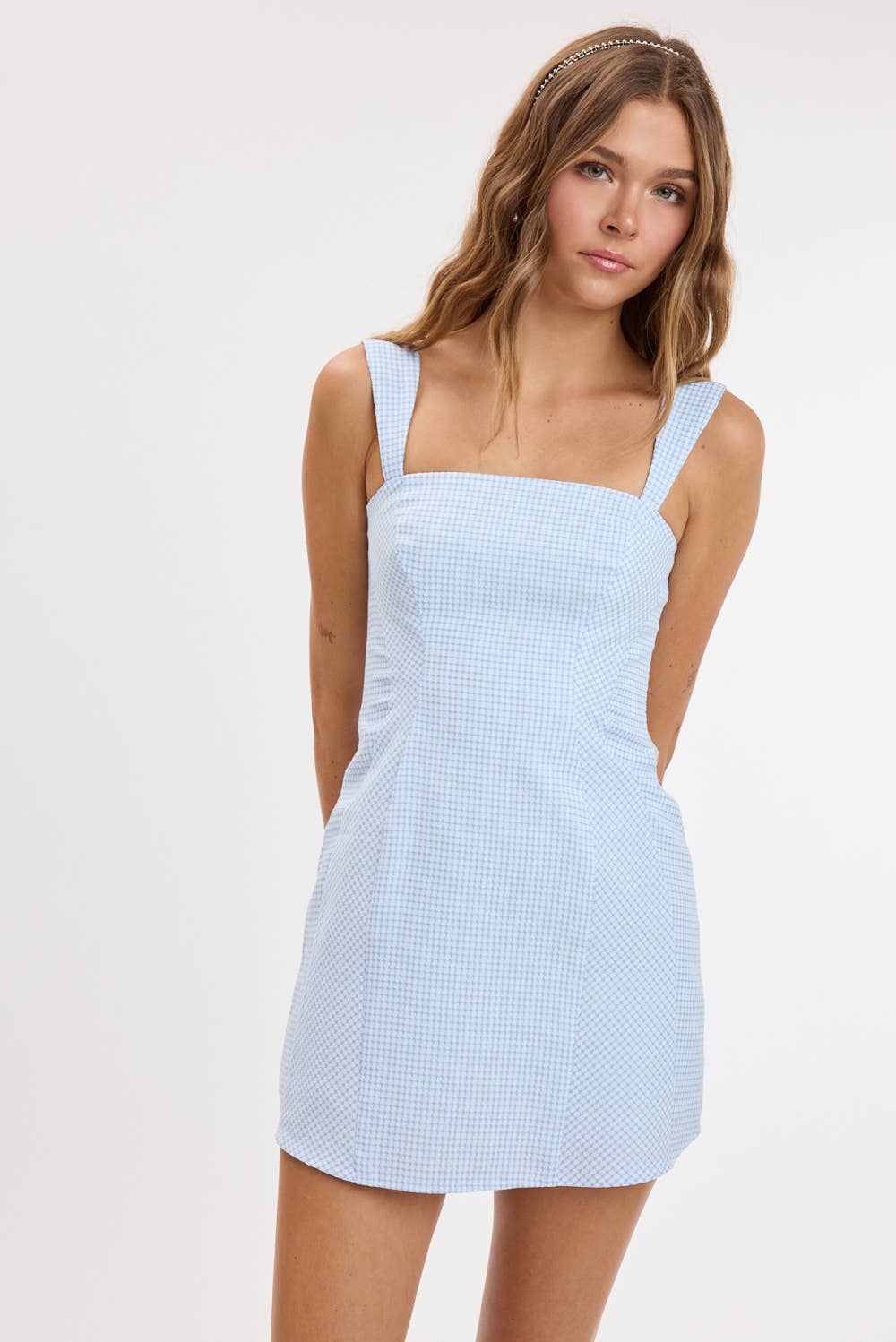 Ocean Blue Gingham Mini Dress