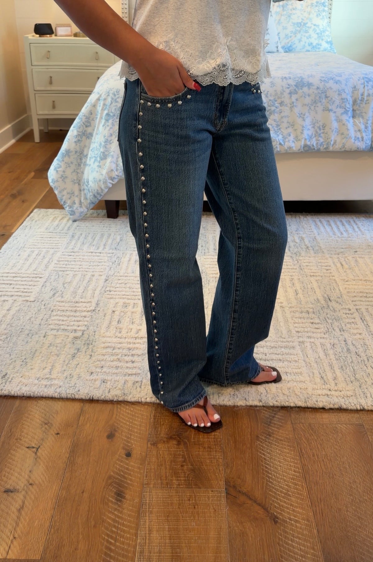 Studded Denim Low rise pants