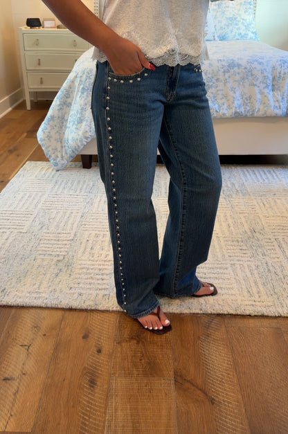 Studded Denim Low rise pants