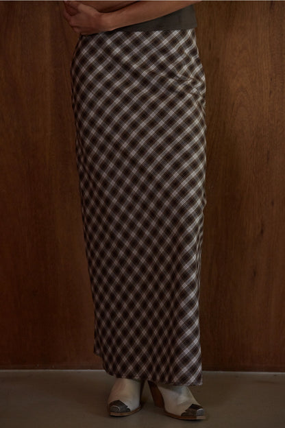 Chestnut Plaid Pencil Midi Skirt