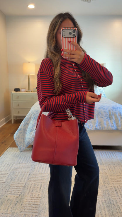 Parker Cardigan- red/navy