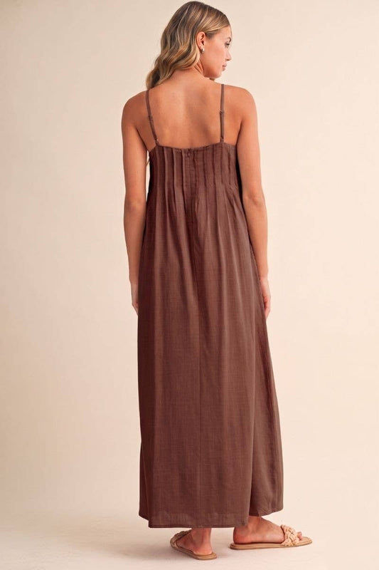 Brown Pintuck Maxi Dress