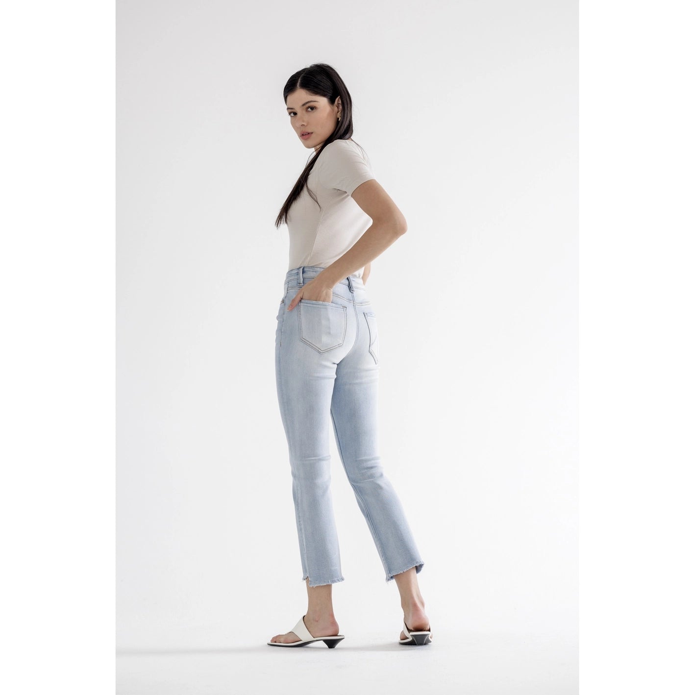 Light Wash Cropped Straight Jeans