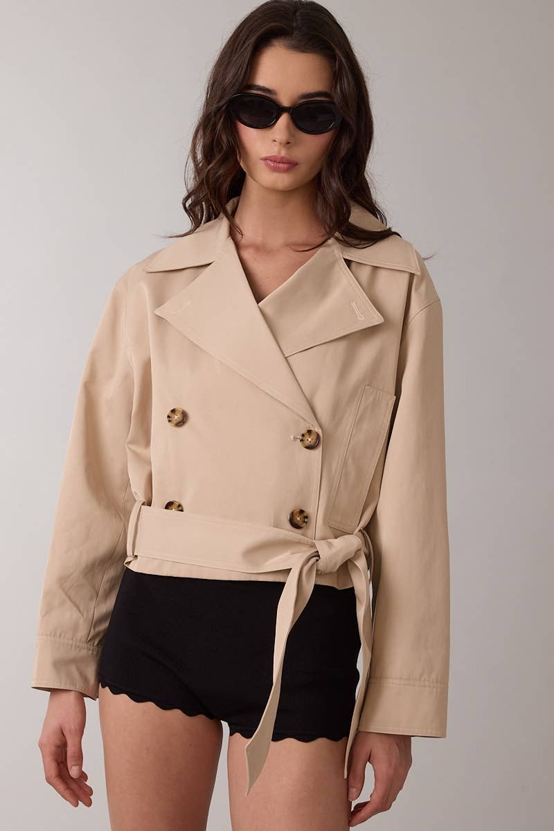 Beige Crop Trench Coat