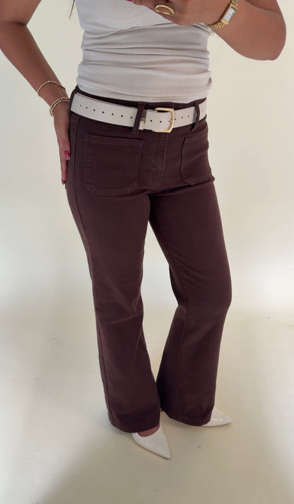 Brown Patch Pocket Flare Jeans