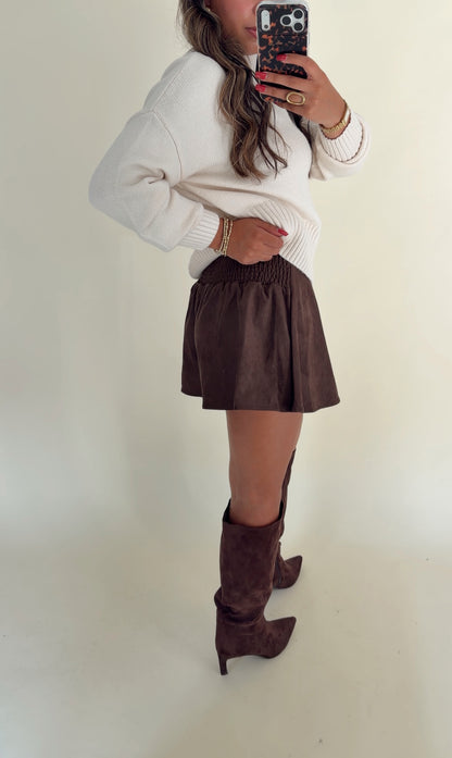 Espresso Suede Mini Skort