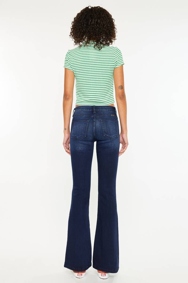 Dark Denim Mid Rise Flare Jeans