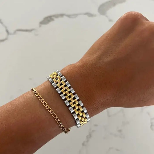 Mixed Metal Watch Band Bracelet