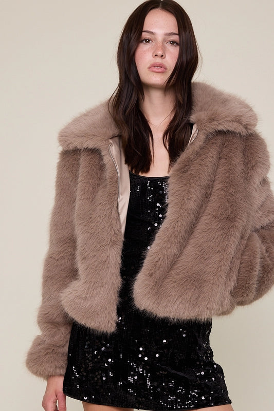 Cozy Faux Fur Jacket- Beige