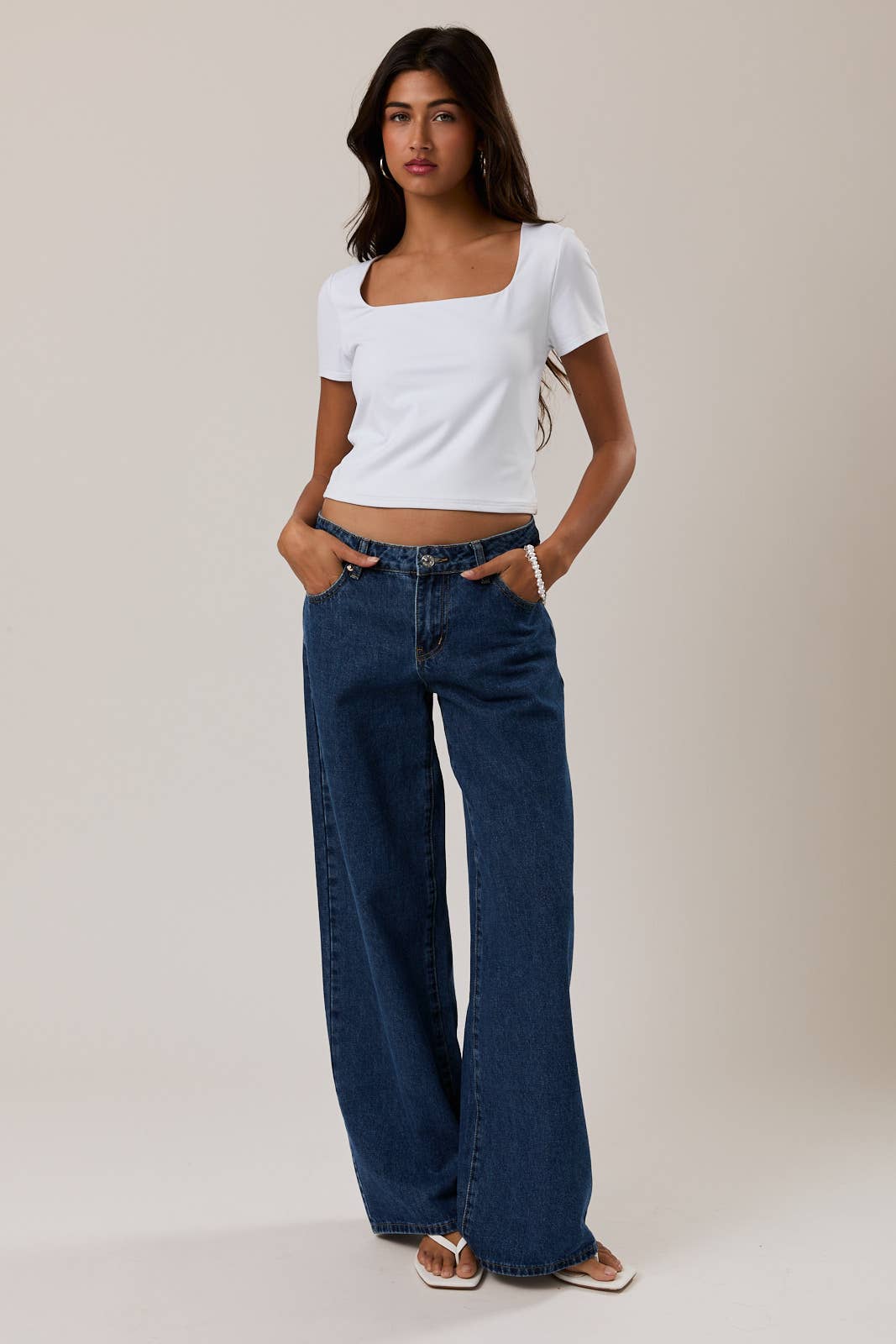 Square Neck Basic Tee- White