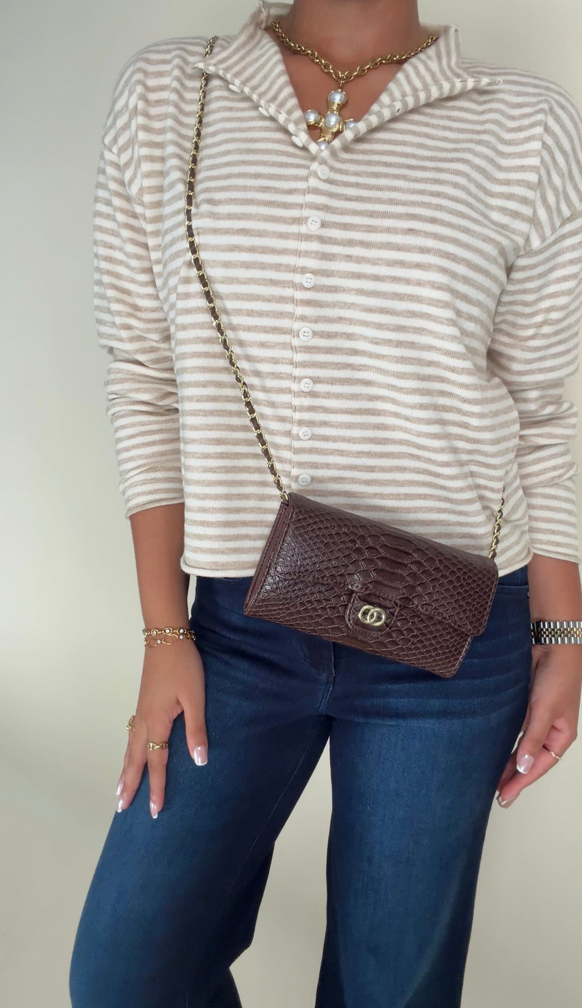 Brown Croc Flap Crossbody