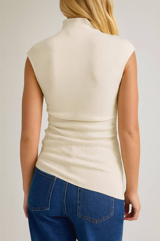 Mock Neck Asymmetrical Top- Ivory
