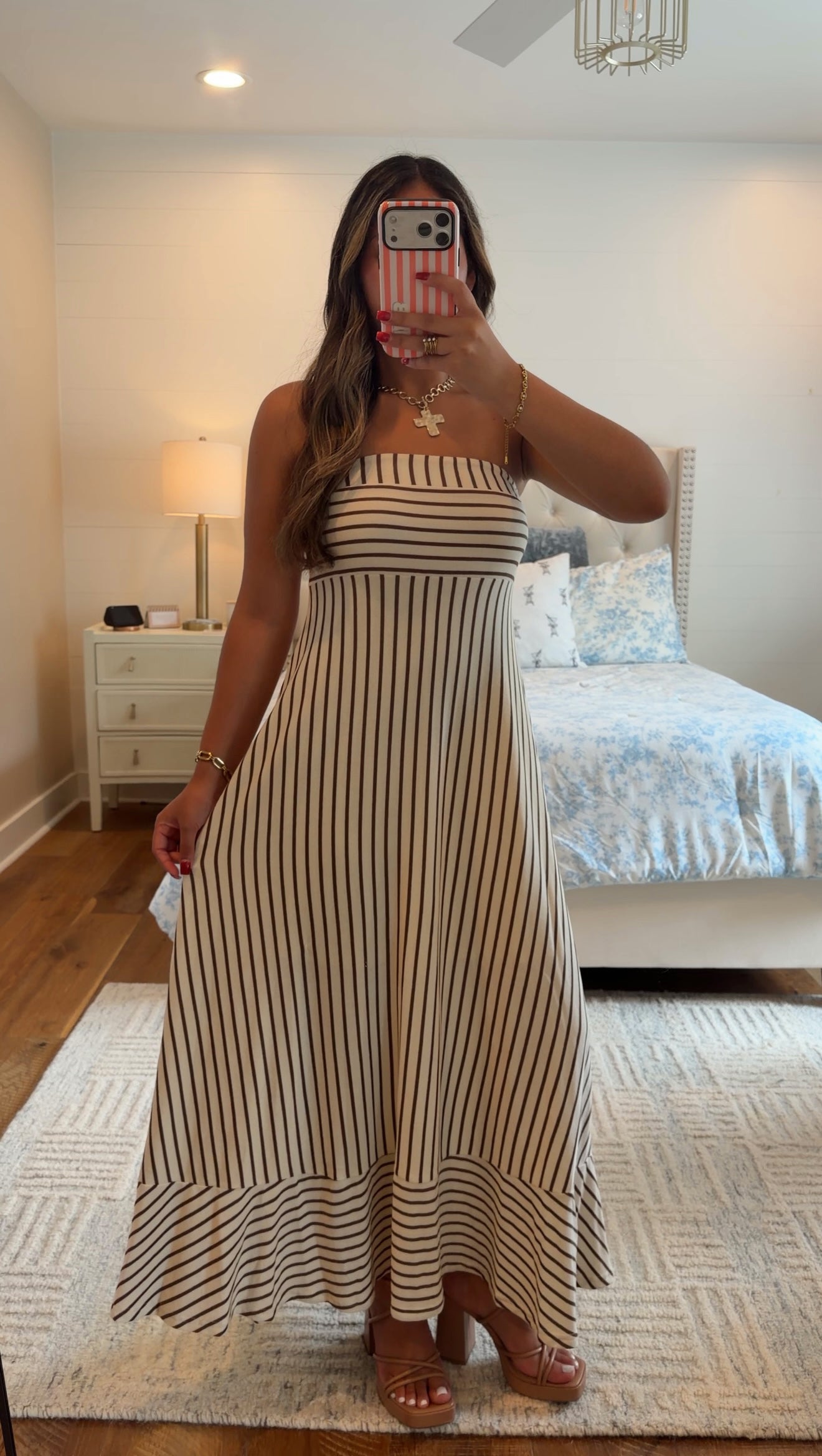 Cream/Brown Jersey Midi Dress