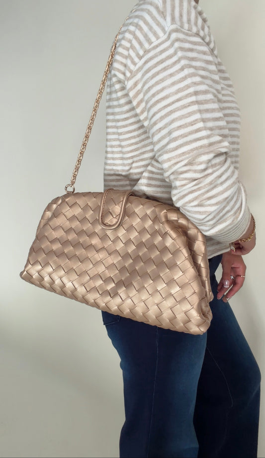 Gold Oversized Woven Clutch