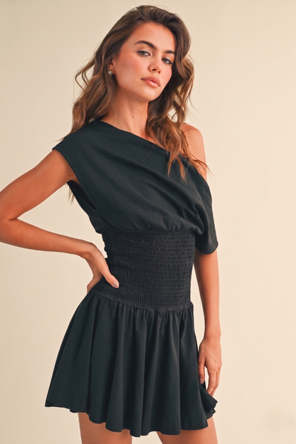 Smocked Waist Black Dress