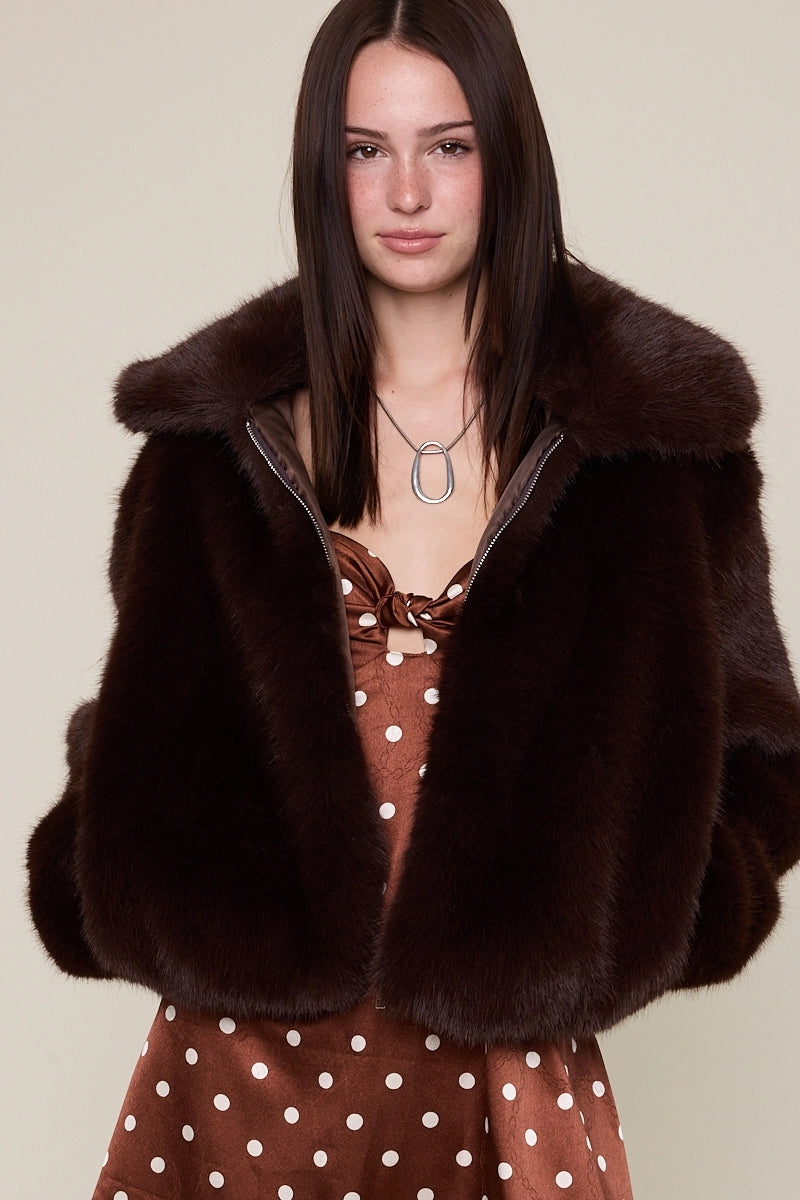 Cozy Faux Fur Jacket- Chocolate