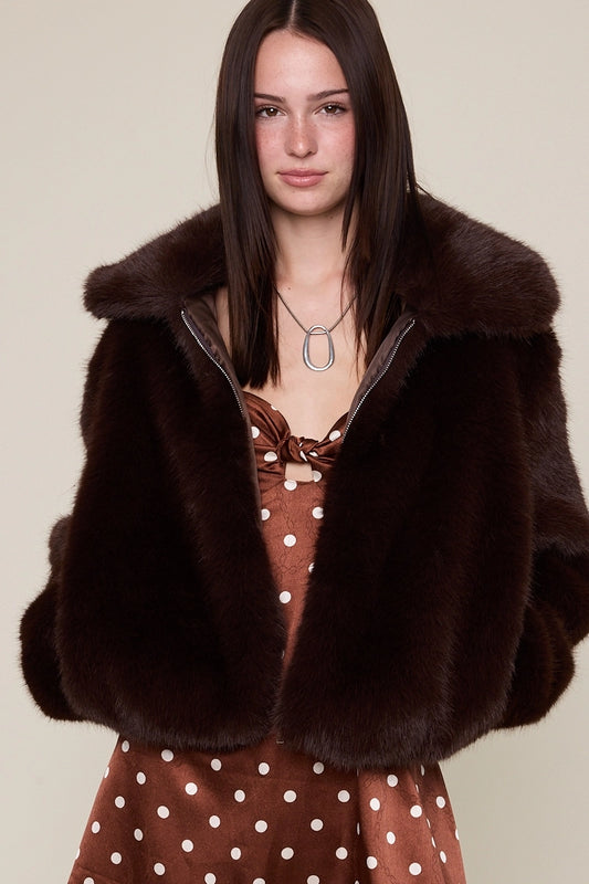 Cozy Faux Fur Jacket- Chocolate