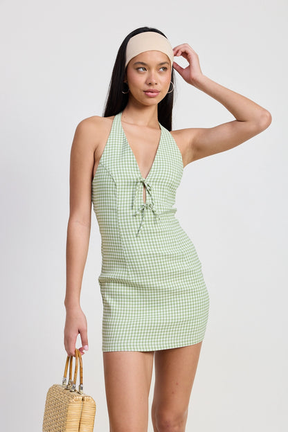 Olive Gingham Mini Dress