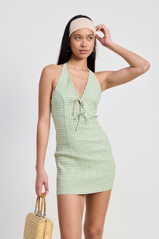 Olive Gingham Mini Dress