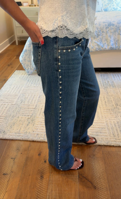 Studded Denim Low rise pants
