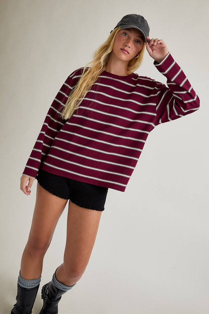 Maroon Stripe Lounge Top