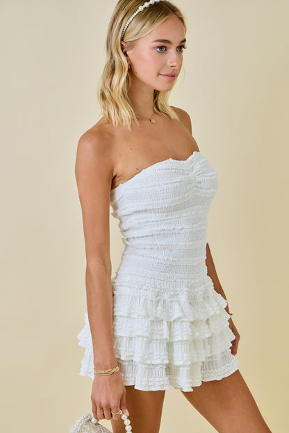 Ruffle Belle Romper Dress- White